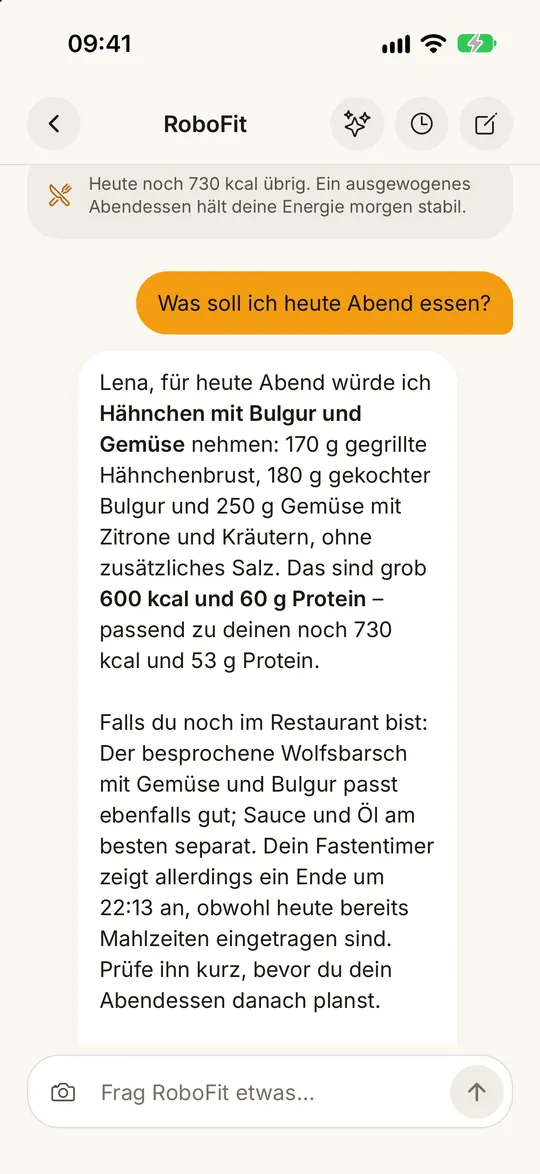FitZen-App-Screen: Ein Coach, der deinen Teller kennt