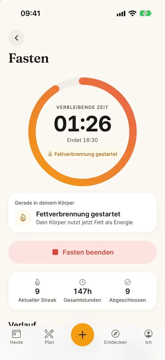 FitZen-App-Screen: Intervallfasten ganz einfach
