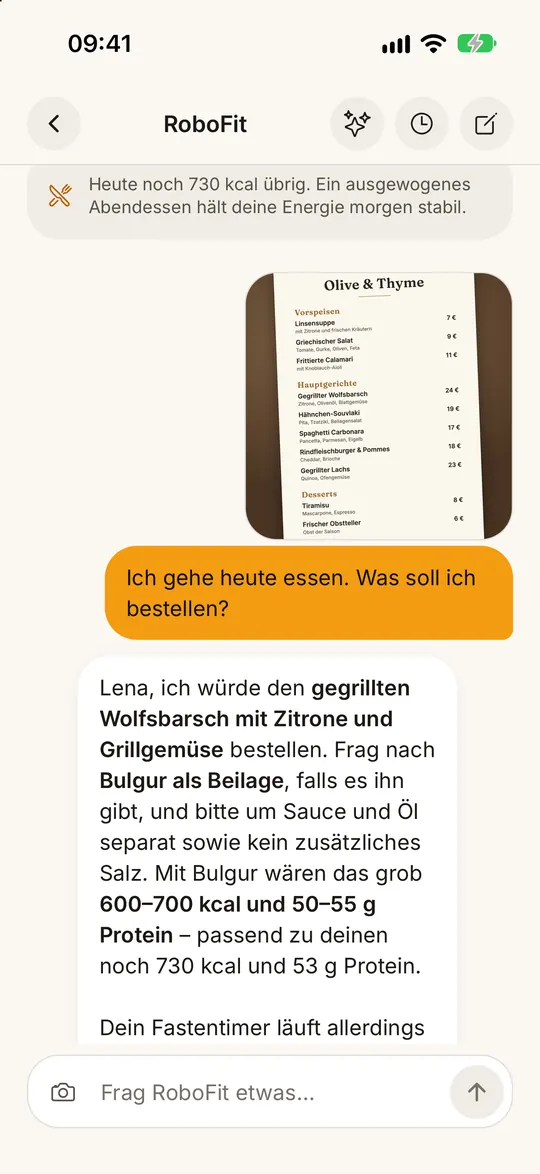 FitZen-App-Screen: Zeig RoboFit jedes Foto