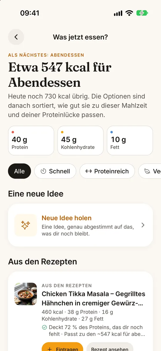 FitZen-App-Screen: Was esse ich jetzt? Gelöst