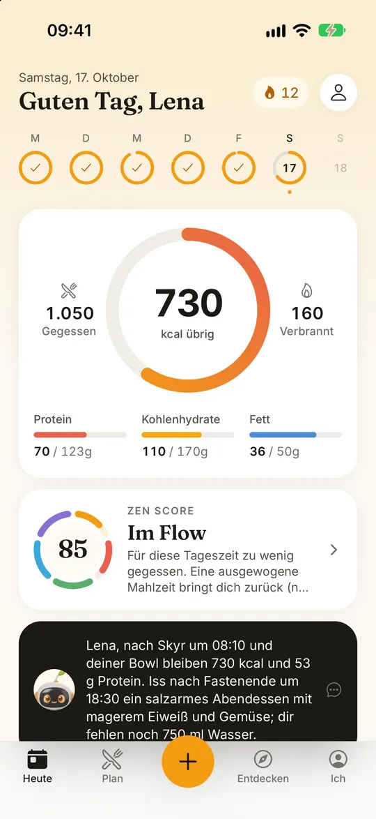 FitZen-App-Screen: Dein ganzer Tag in einem Ring