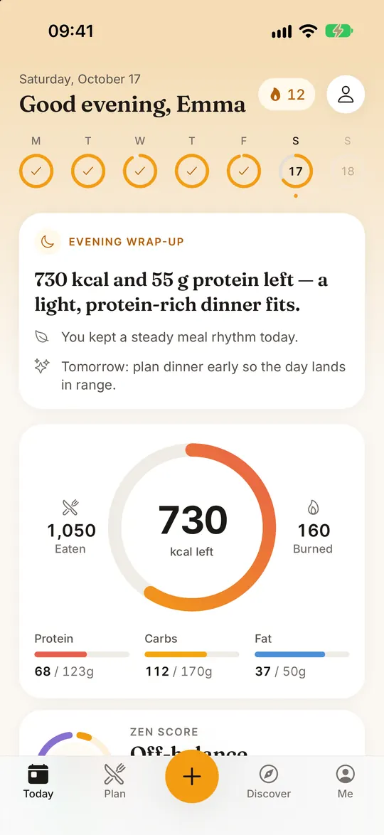 FitZen app screen: Your whole day in one ring
