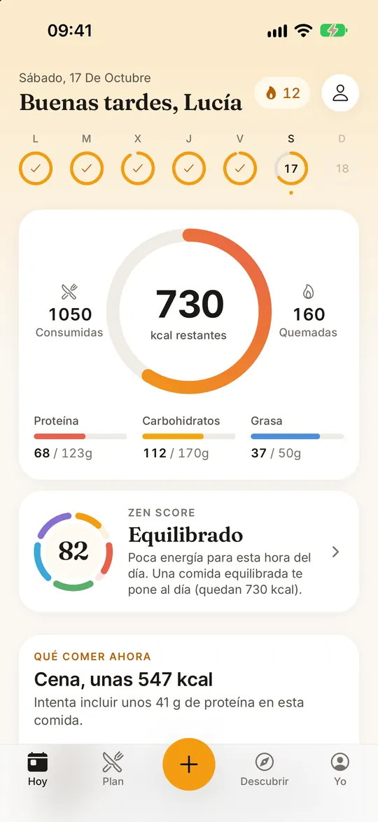 Pantalla de la app FitZen: Todo tu día en un anillo