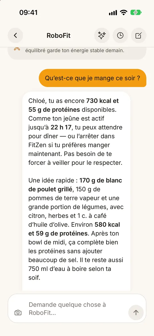 Écran de l’app FitZen : Un coach qui connaît votre assiette