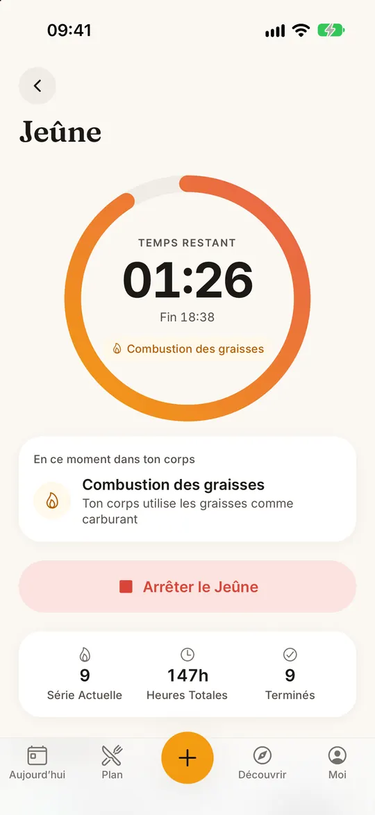 Écran de l’app FitZen : Jeûne intermittent, tout simplement