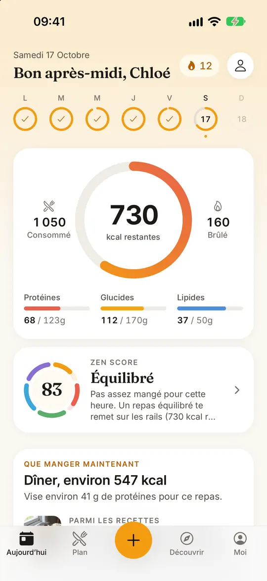 Écran de l’app FitZen : Toute votre journée en un anneau