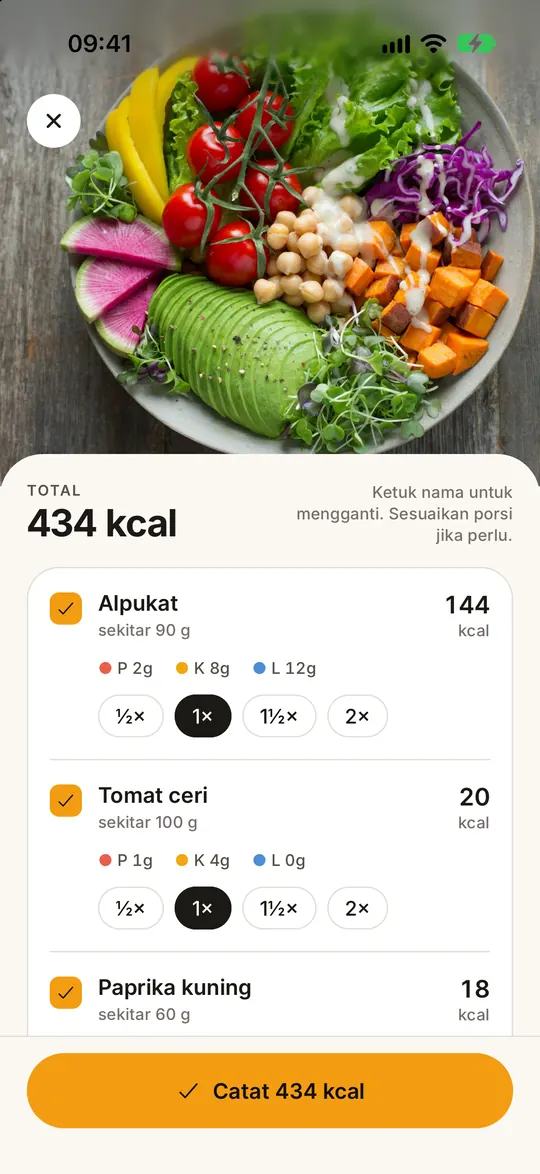 Layar aplikasi FitZen: Foto makananmu, tahu kalorinya