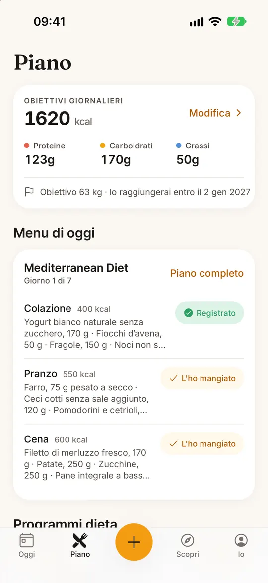 Schermata dell’app FitZen: 10 piani dieta, giorno per giorno