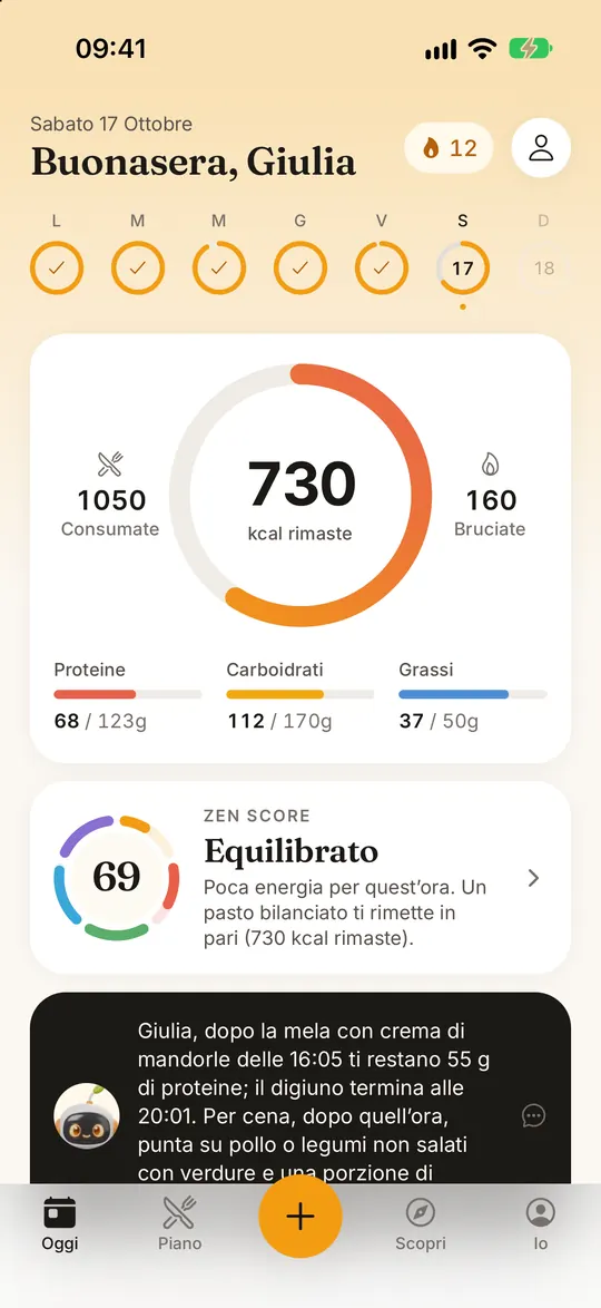 Schermata dell’app FitZen: Tutta la giornata in un anello