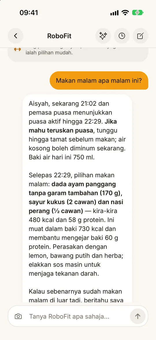 Skrin apl FitZen: Coach yang faham pinggan anda
