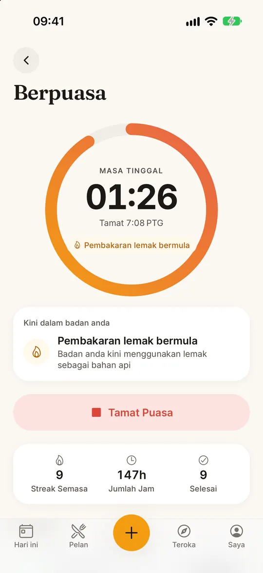 Skrin apl FitZen: Puasa IF jadi mudah