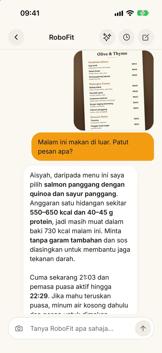 Skrin apl FitZen: Tunjuk sebarang gambar pada RoboFit