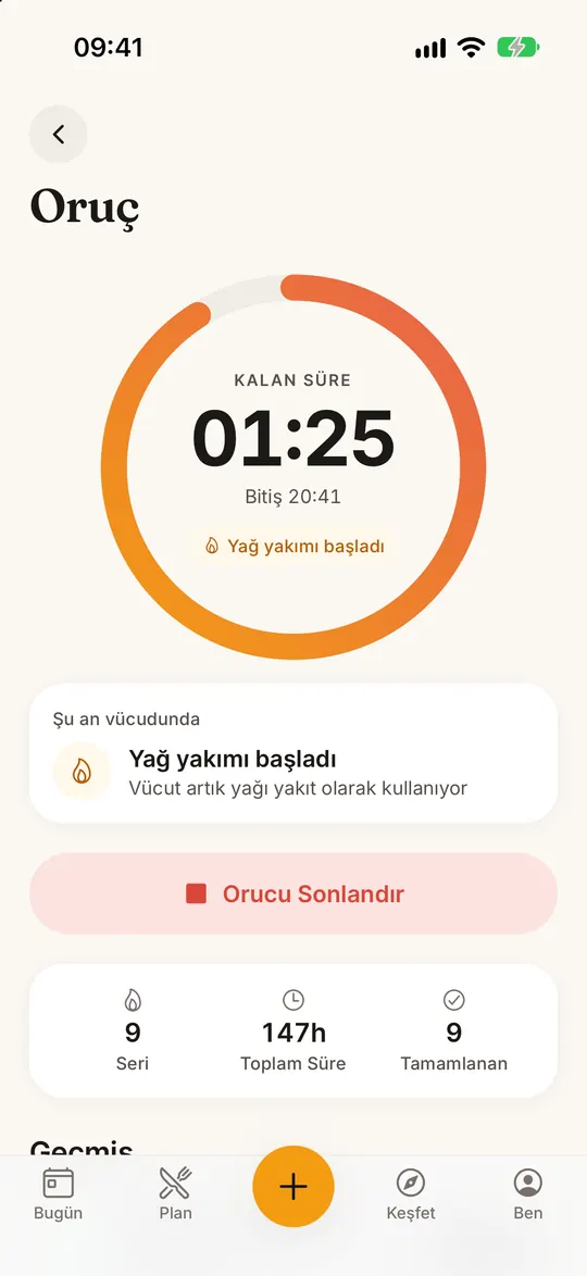 FitZen uygulama ekranı: Aralıklı oruç artık çok kolay