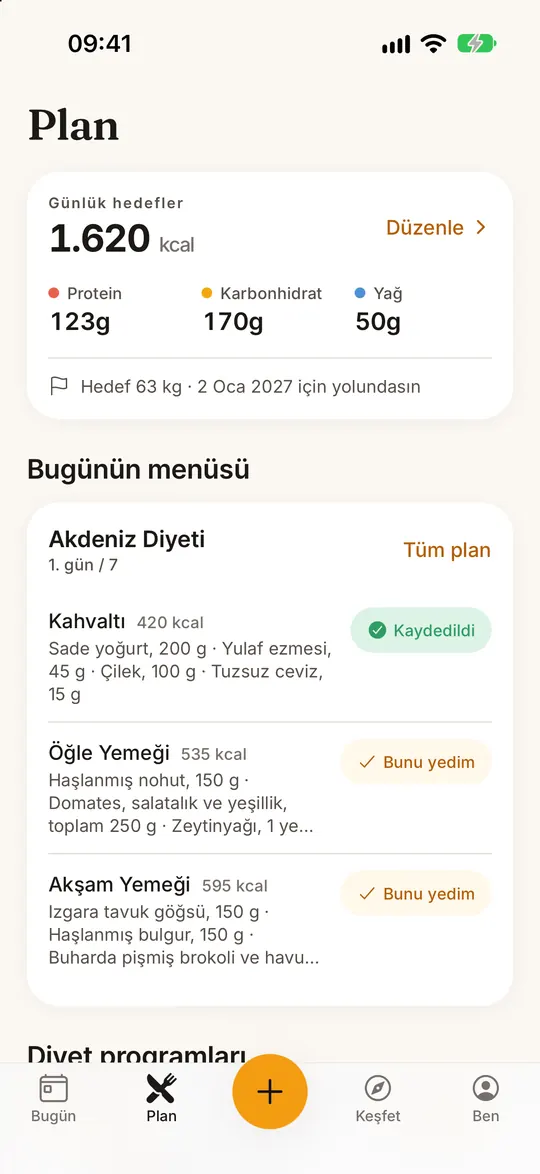 FitZen uygulama ekranı: 10 diyet programı, gün gün