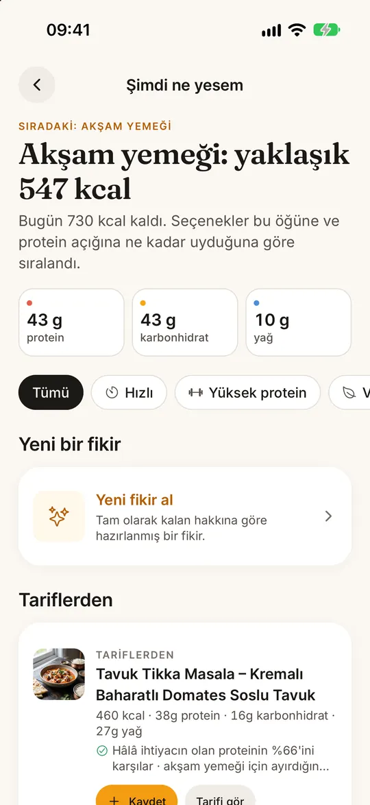 FitZen uygulama ekranı: Şimdi ne yesem? Cevabı hazır